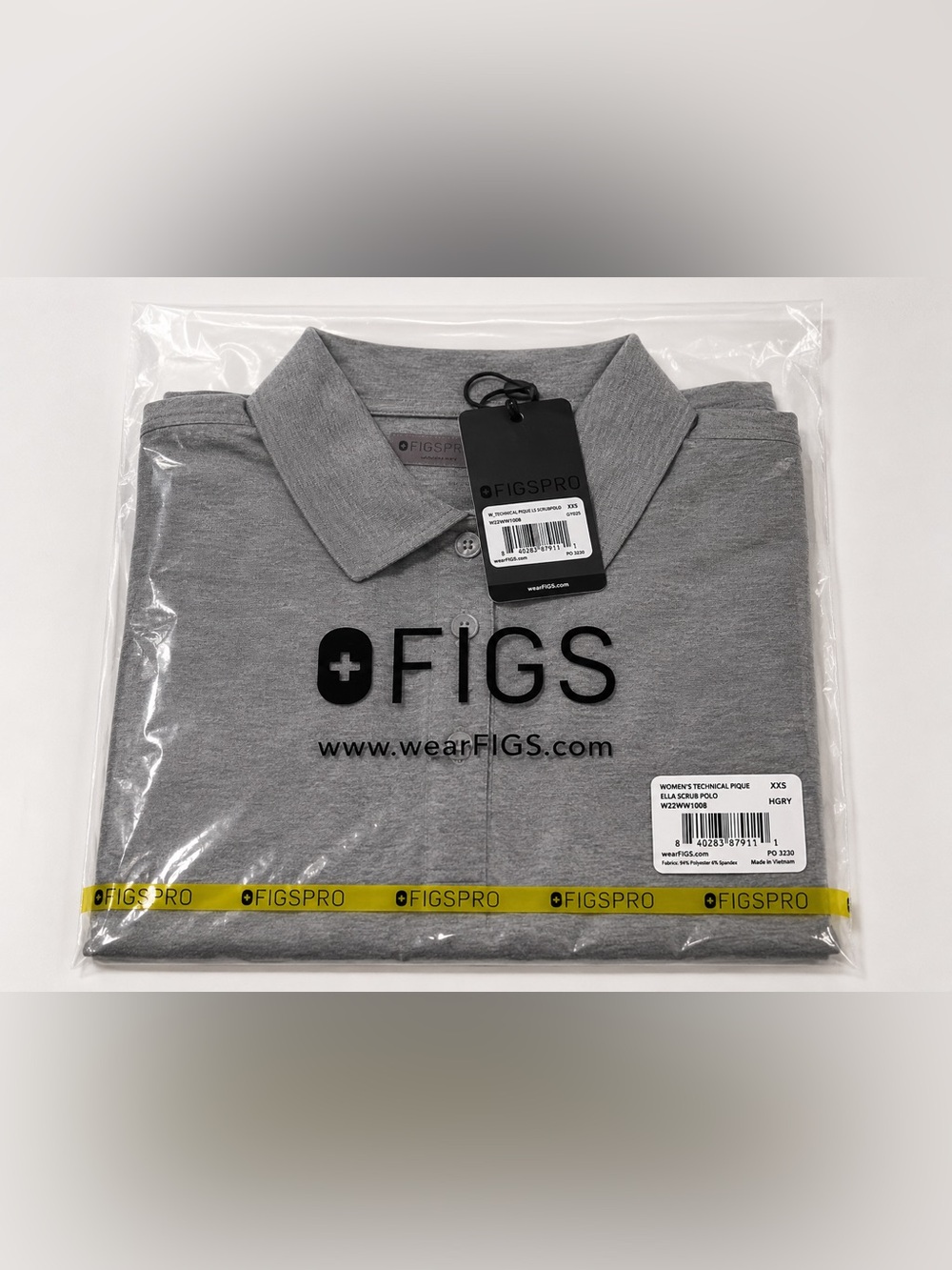 NWT FIGS PRO Technical Pique Long Sleeve Scrub Polo Gray Women XXS